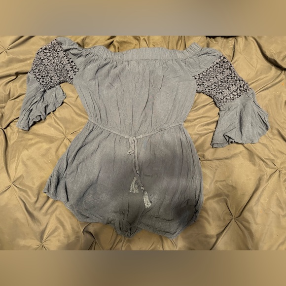 Blue Lace Romper Off The Shoulder - Picture 1 of 4